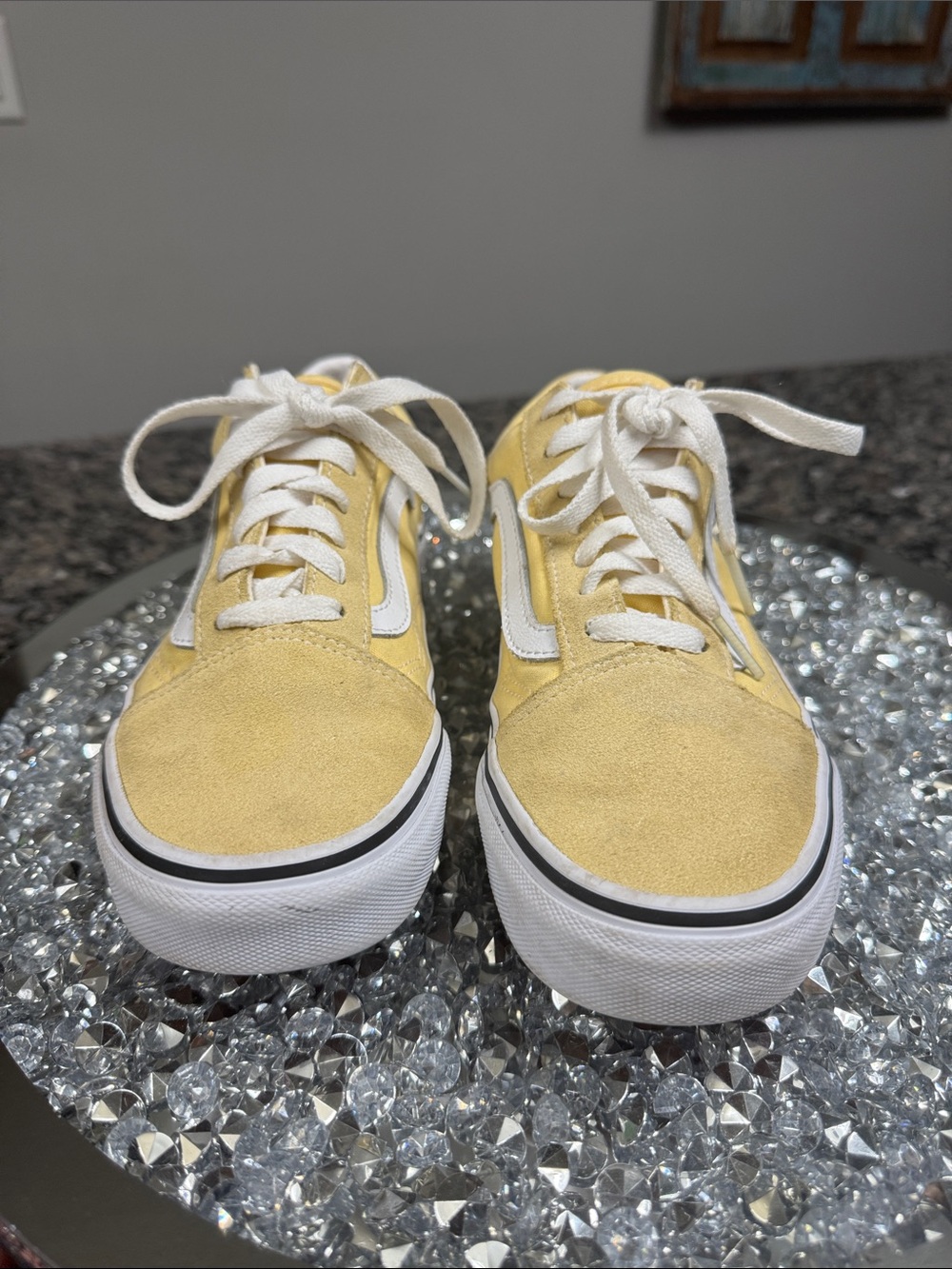 Vans Yellow Low-Top Canvas and suede Sneakers White Stripe logo EUC 7.5 - Picture 5 of 13